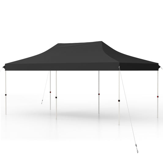 Topbuy 10 x 20FT Pop-up Canopy Tent Folding Instant Sun Shelter w/ Adjustable Heights Carrying Bag 12 Stakes & 6 Ropes Outdoor Commercial Tent Black