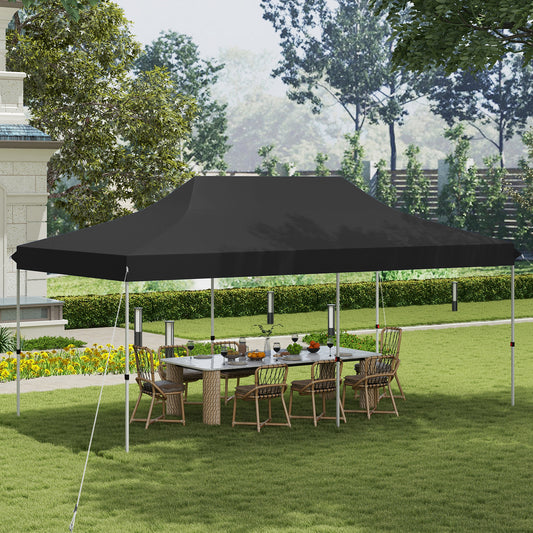 Topbuy 10 x 20FT Pop-up Canopy Tent Folding Instant Sun Shelter w/ Adjustable Heights Carrying Bag 12 Stakes & 6 Ropes Outdoor Commercial Tent Black