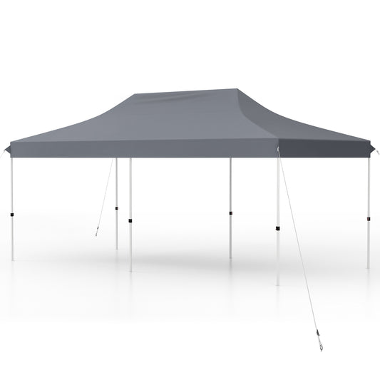 Topbuy 10 x 20FT Pop-up Canopy Tent Folding Instant Sun Shelter w/ Adjustable Heights Carrying Bag 12 Stakes & 6 Ropes Outdoor Commercial Tent Grey