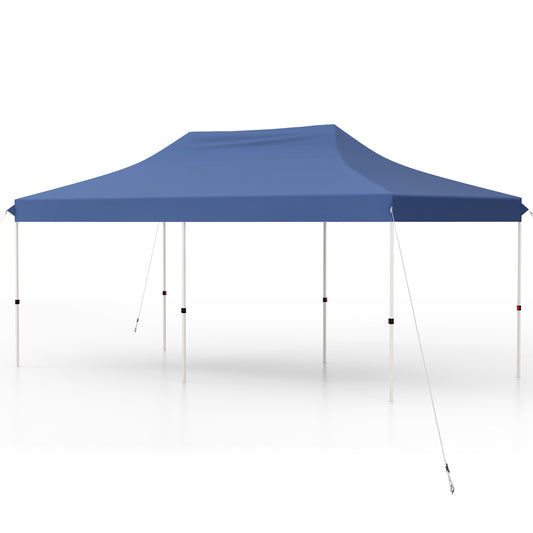 Topbuy 10 x 20FT Pop-up Canopy Tent Folding Instant Sun Shelter w/3 Adjustable Heights Carrying Bag 12 Stakes & 6 Ropes Outdoor Commercial Tent Blue