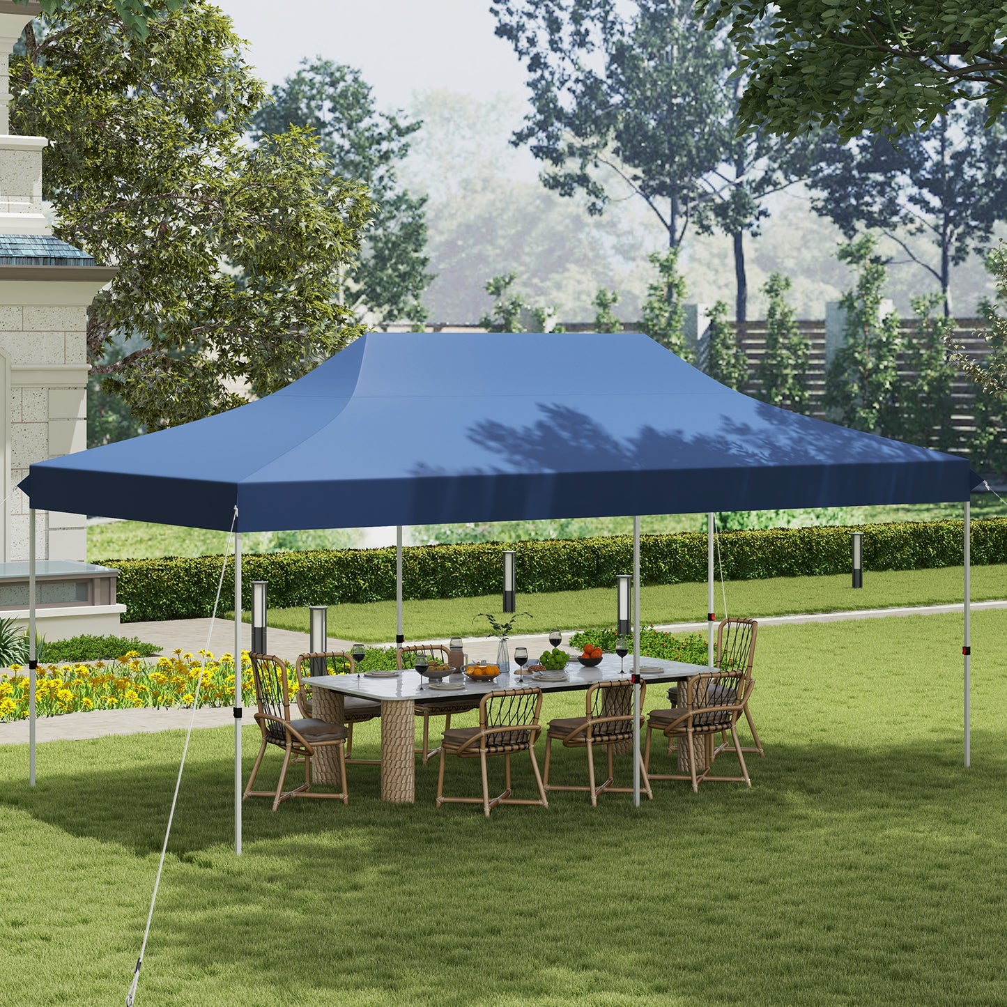 Topbuy 10 x 20FT Pop-up Canopy Tent Folding Instant Sun Shelter w/3 Adjustable Heights Carrying Bag 12 Stakes & 6 Ropes Outdoor Commercial Tent Blue