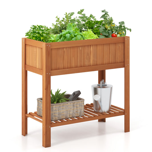 Topbuy Garden Bed Natural Solid Wood Growing Planter with Protective Liner, Elevated Planting Stand for Backyard