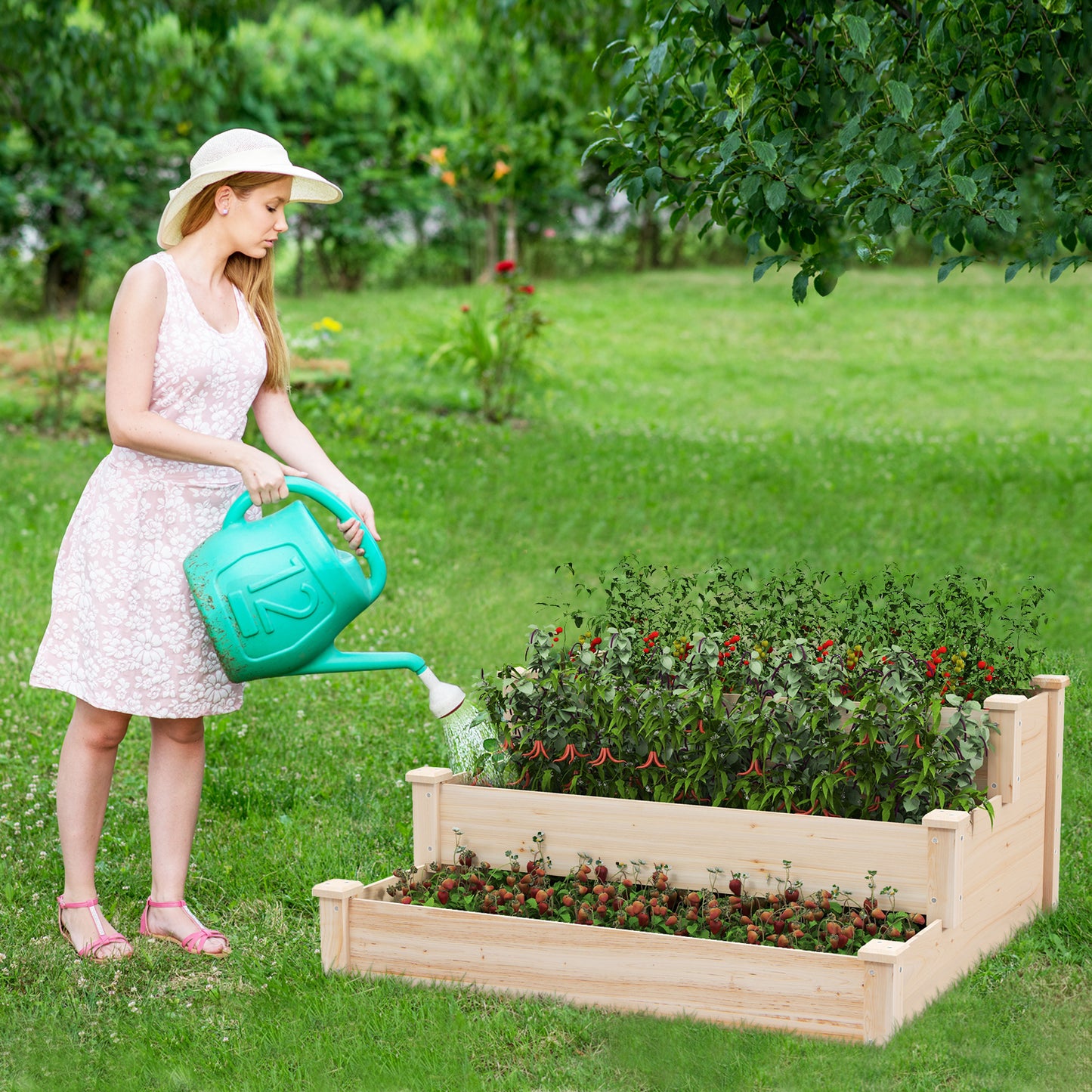 Topbuy 3-tier Raised Garden Bed, Tiered Garden Box w/Open-ended Base, Fir Wood Elevated Planter Box for Growing Vegetables, Flowers