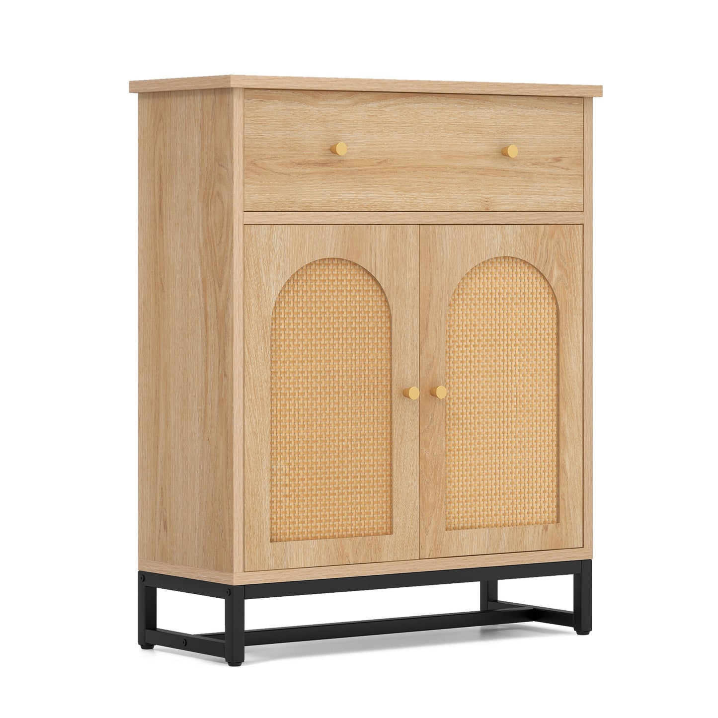 Topbuy Bathroom Storage Organizer Buffet Sideboard Cabinet w/ Rattan Doors & Drawer Adjustable Foot Pads Anti-tipping Devices