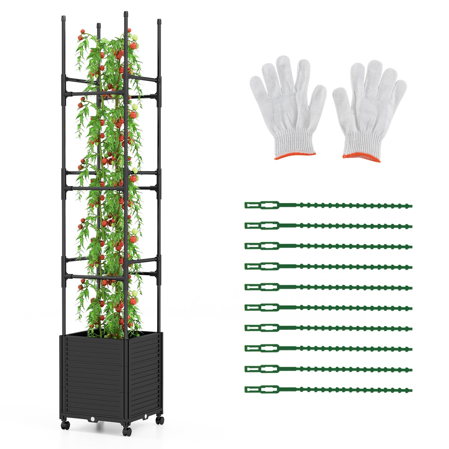 Topbuy 1pc Raised Garden Bed with Trellis and Wheels Self-Watering Planter Box with 3 Heights & Detachable PE-Coated Metal Tubes