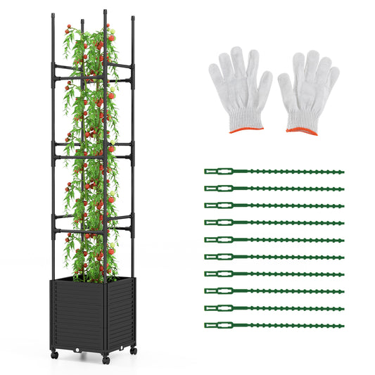 Topbuy 1/2pc Raised Garden Bed with Trellis and Wheels Self-Watering Planter Box with 3 Heights & Detachable PE-Coated Metal Tubes