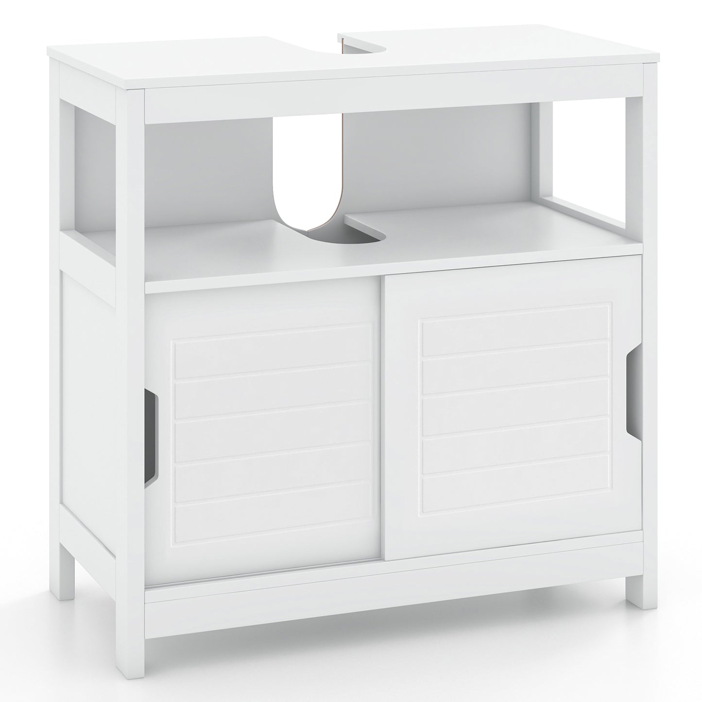 Topbuy Vessel Sink Storage Cabinet Under Sink Vanity Cabinet with 2 Sliding Doors & U-shaped Cut-out