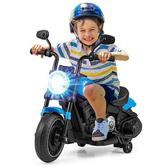 Topbuy 6V Kids Ride On Motorcycle with Training Wheels Electric Battery Powered Off-Road Motorbike with Headlight & Music Blue/Pink