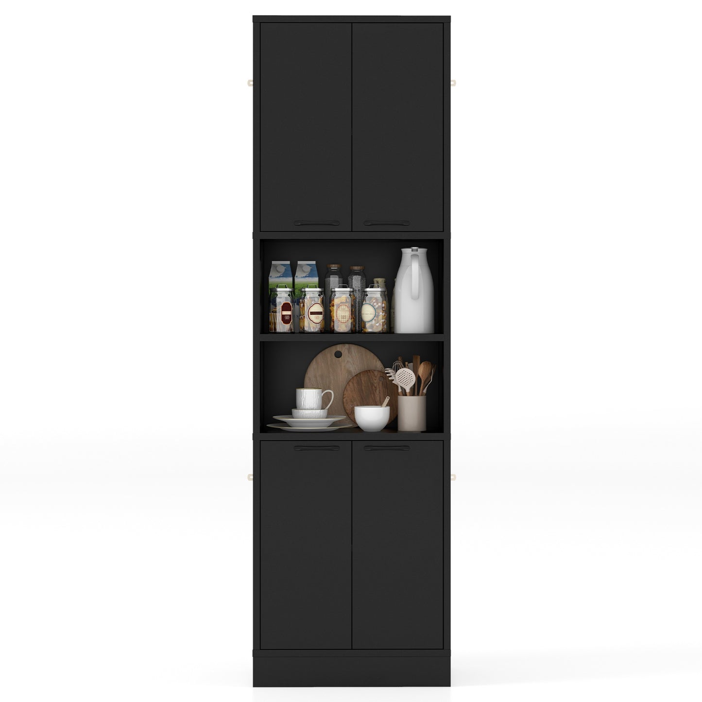 Topbuy Kitchen Pantry Cabinet 75" Tall Freestanding Cupboard with Doors & Shelves Safety Hinges & Anti-tipping Devices Black