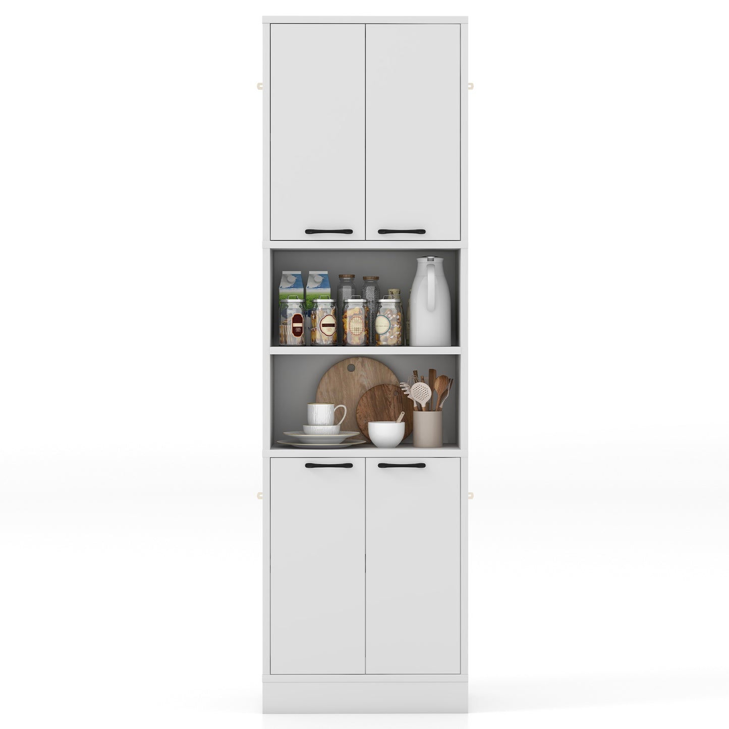 Topbuy Kitchen Pantry Cabinet 75" Tall Freestanding Cupboard with Doors & Shelves Safety Hinges & Anti-tipping Devices White