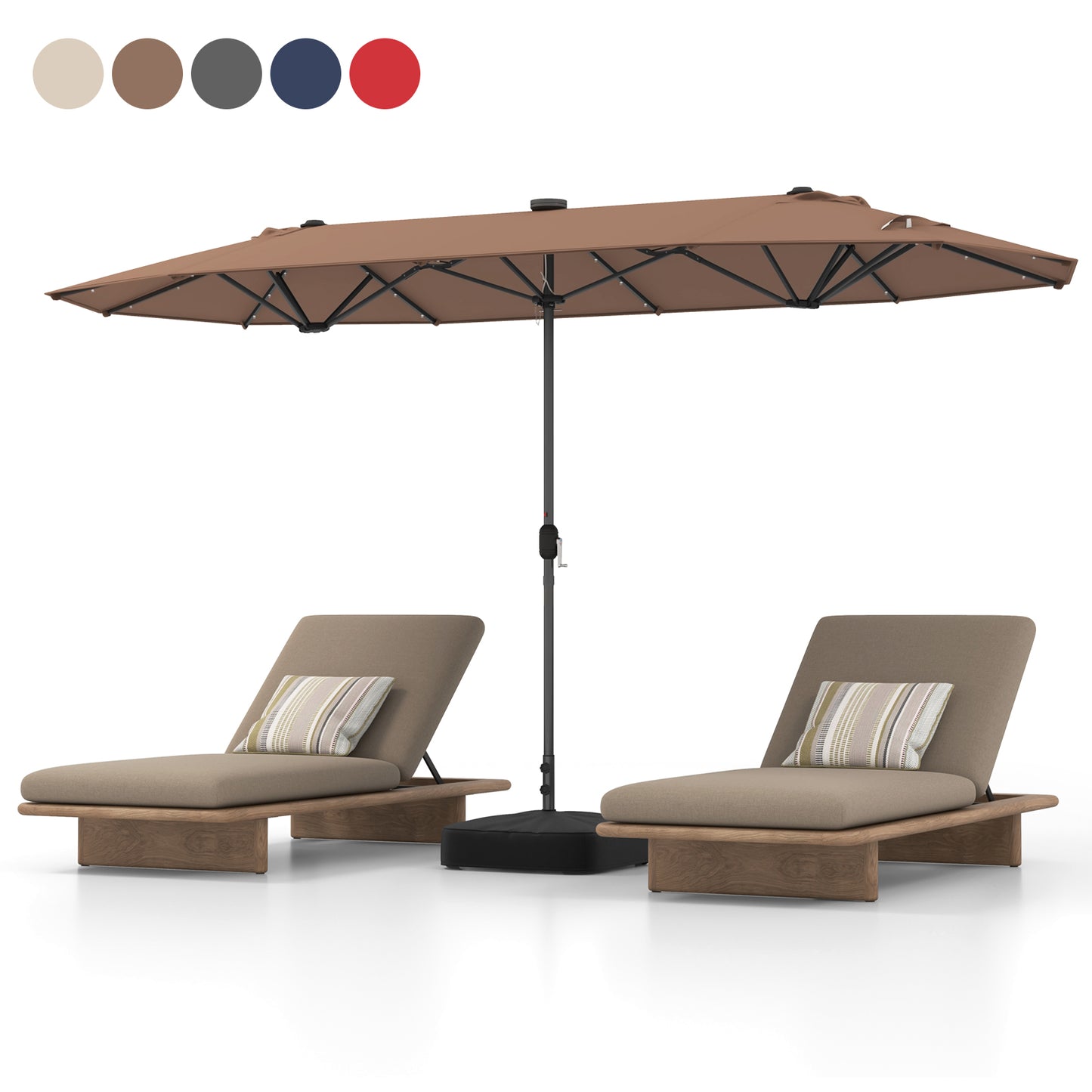 Topbuy 13 FT Patio Umbrella Double-Sided Market Umbrella with 36 Solar-Powered LED Lights Cross Base Included Beige/Tan/Gray/Navy/Wine