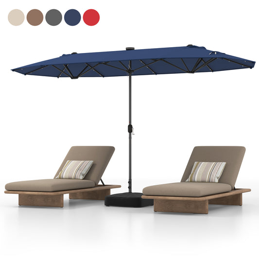 Topbuy 13 FT Patio Umbrella Double-Sided Market Umbrella with 36 Solar-Powered LED Lights Cross Base Included Navy