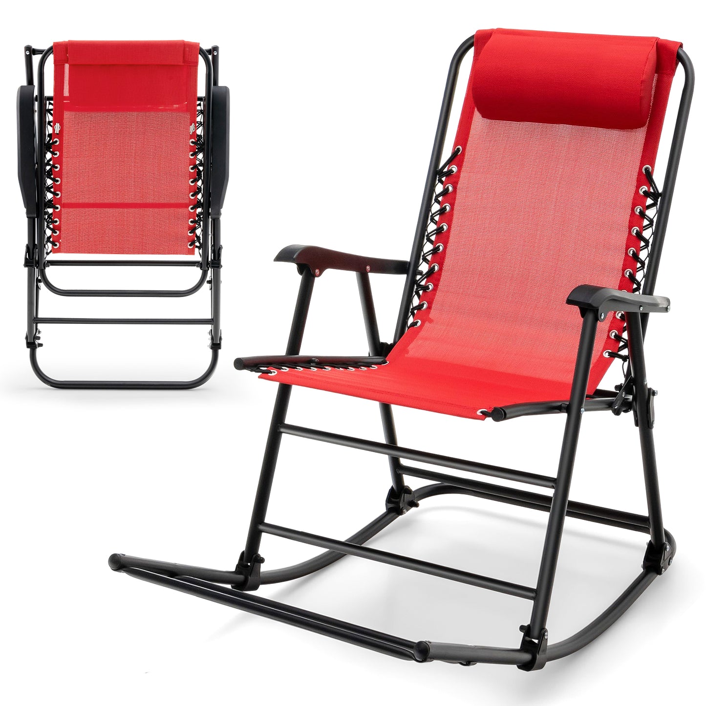 Topbuy Foldable Rocking Chair Zero Gravity Lounge Rocker with Headrest Outdoor Portable Rocker Red