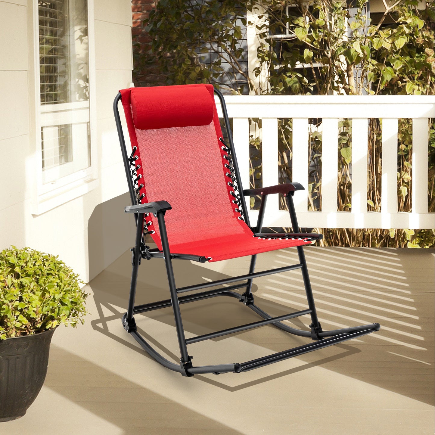 Topbuy Foldable Rocking Chair Zero Gravity Lounge Rocker with Headrest Outdoor Portable Rocker Red