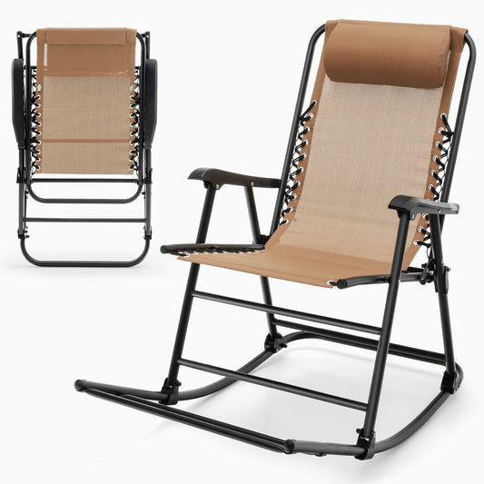 Topbuy Foldable Rocking Chair Zero Gravity Lounge Rocker with Headrest Outdoor Portable Rocker Beige