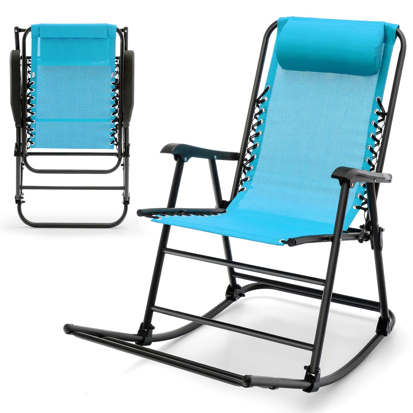 Topbuy Foldable Rocking Chair Zero Gravity Lounge Rocker with Headrest Outdoor Portable Rocker Navy