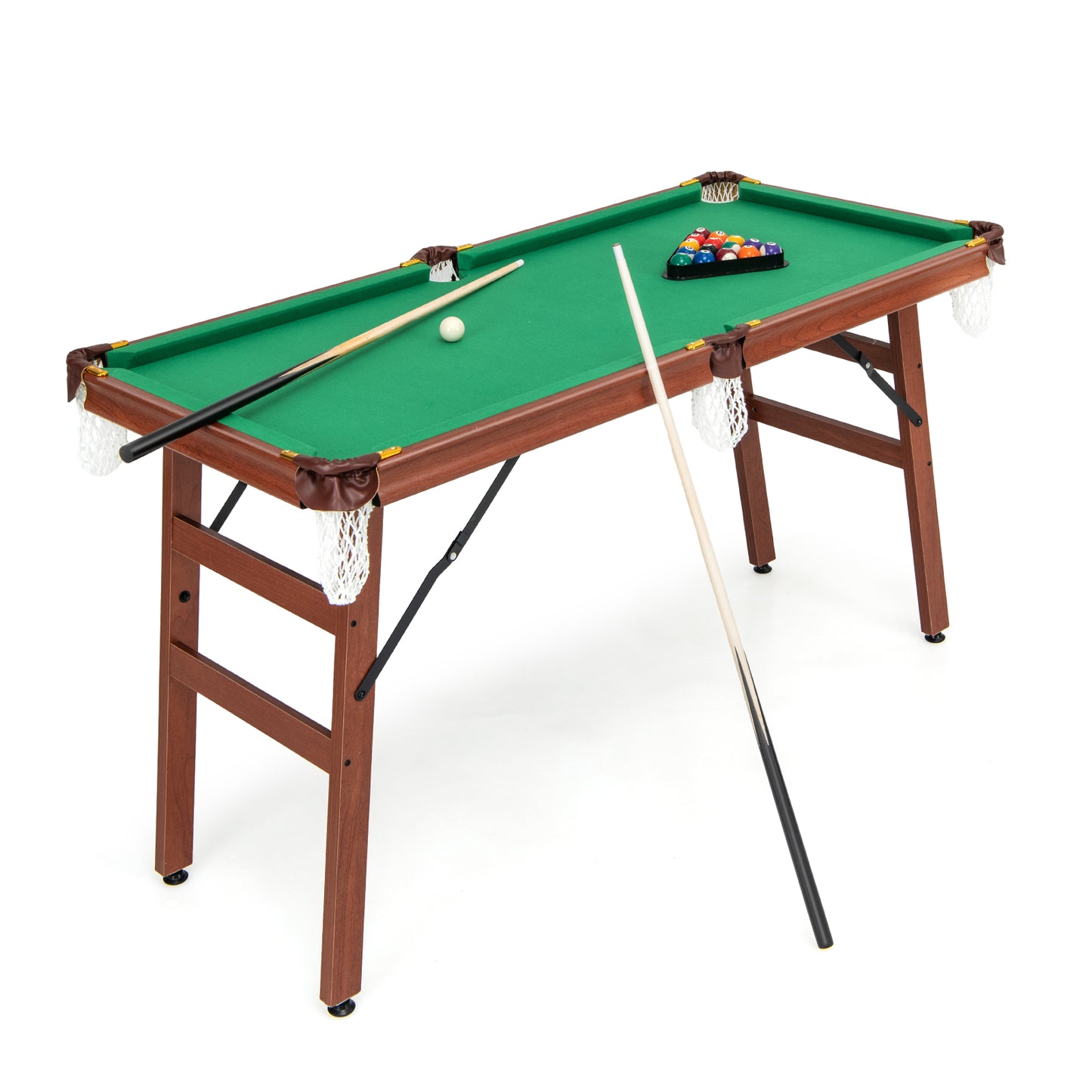 Topbuy Portable Pool Table Game Pool Table for Kids & Adults w/ 16 Balls A Triangle 2 Chalks 2 Cue Sticks A Brush & Adjustable Foot Pads