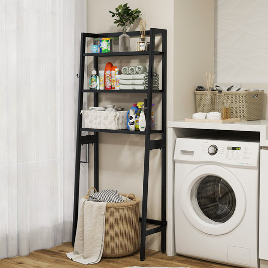 Topbuy Over-the-Toilet Storage 3-Tier Freestanding Bathroom Organizer Shelf w/ 2 Hanging Hooks & Toilet Paper Holder Black