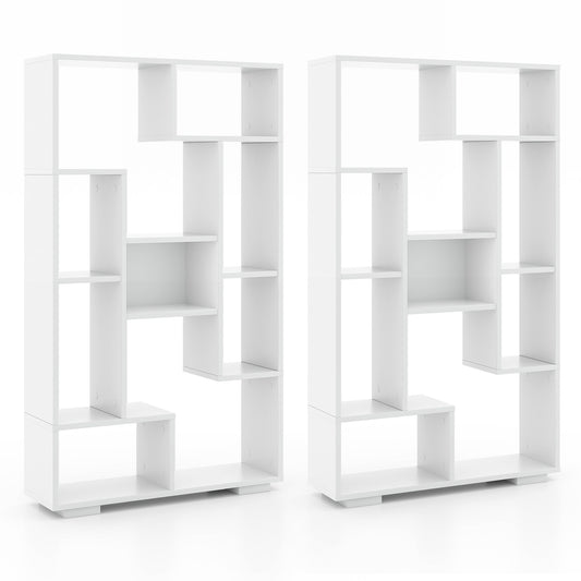 Topbuy 2pcs Geometric Bookshelf 47-Inch Bookcase w/ Multiple Open Shelves Anti-Tipping Devices Freestanding Book Storage Organizer White