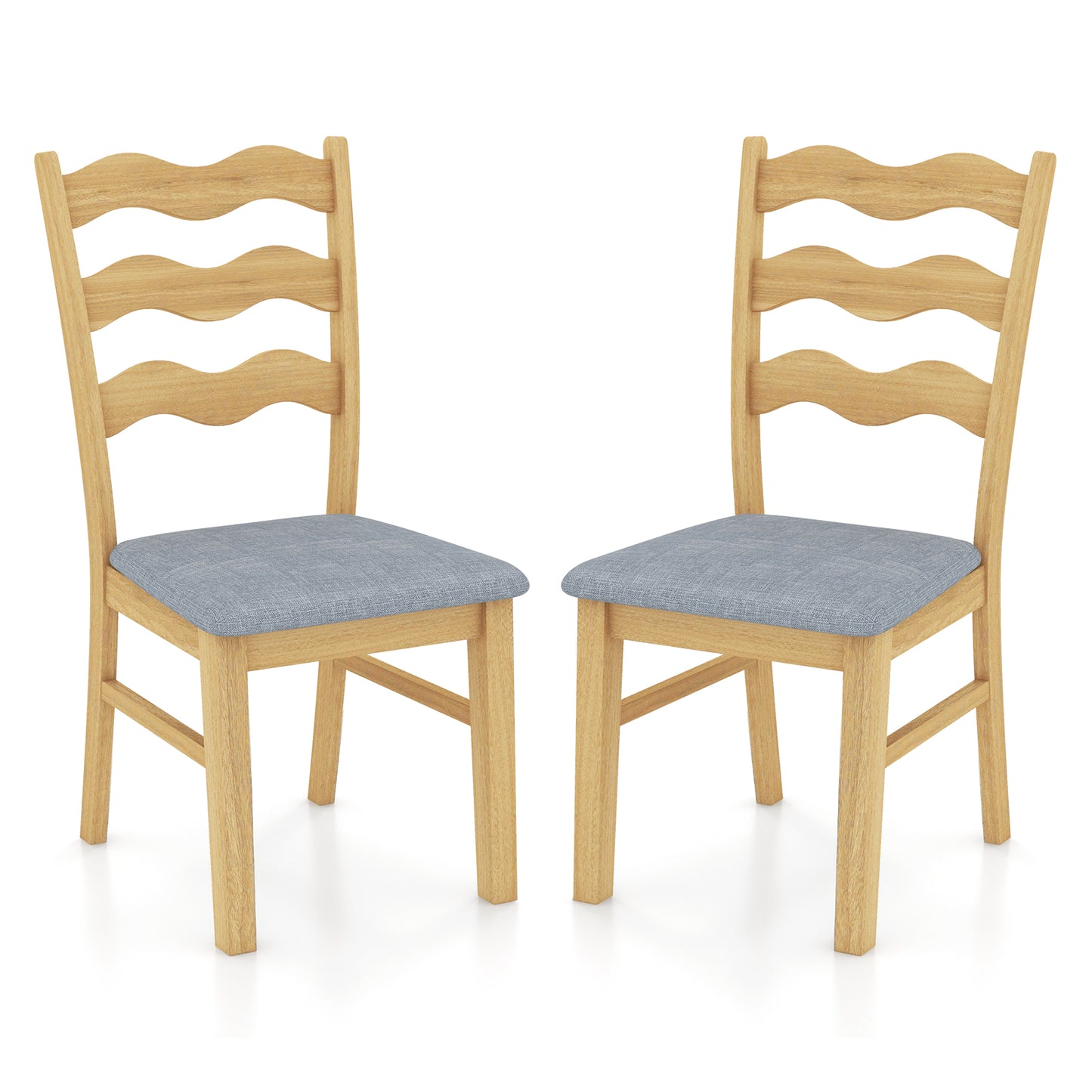 Topbuy Set of 2 Dining Chairs Rubber Wood Kitchen Chair with Padded Seat & Hollowed Backrest Rustic Dinner Chair