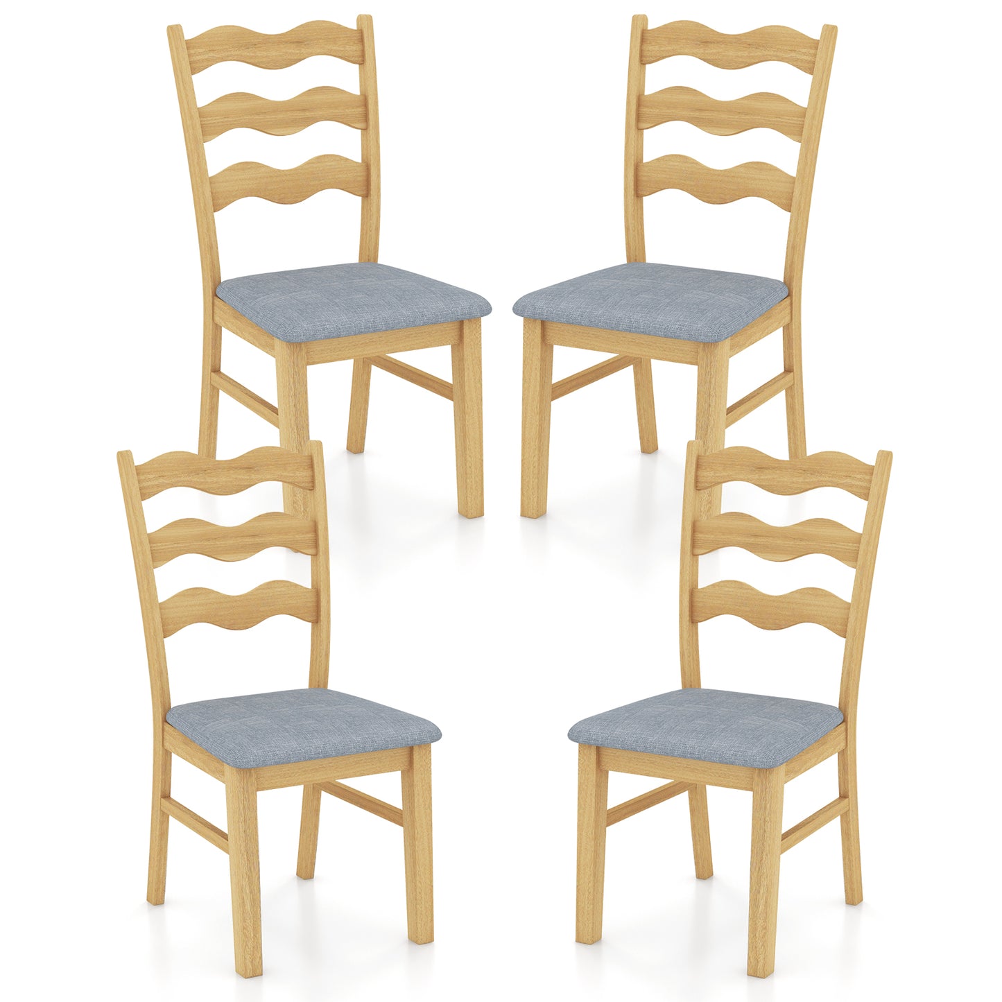 Topbuy Set of 4 Dining Chairs Rubber Wood Kitchen Chair with Padded Seat & Hollowed Backrest Rustic Dinner Chair