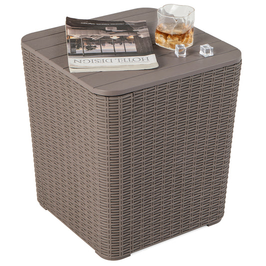 Topbuy Outdoor Resin Storage Side Table 11.5 Gallon Patio Storage Box with Removable Lid & Wicker-woven Accent