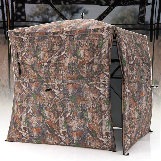 Topbuy Hunting Blind 360 Degree One-Way See-Through Ground Blind for 2-3 Person Pop-up Hunting Deer Blind w/ Full-Open Door