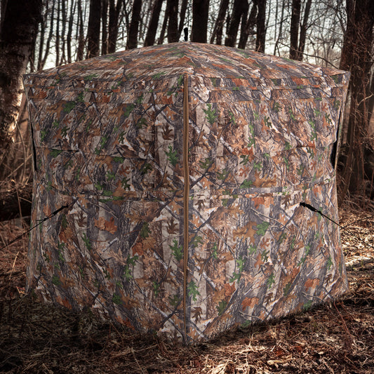 Topbuy Hunting Blind 360 Degree One-Way See-Through Ground Blind for 2-3 Person Pop-up Hunting Deer Blind w/ Full-Open Door