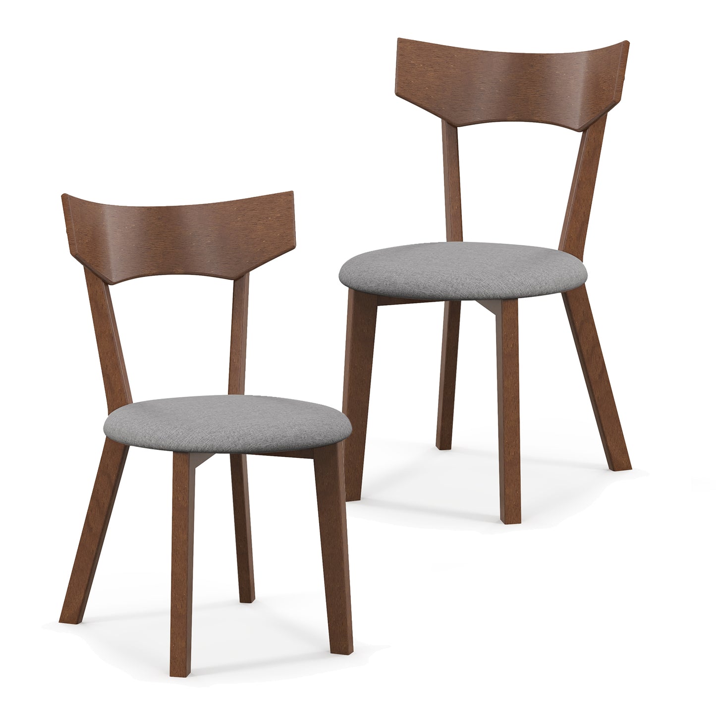 Topbuy Wooden Dining Chair Set of 2 Solid Wood Kitchen Chairs with Curved Back Cushioned Seat Mid Century Modern Side Chairs