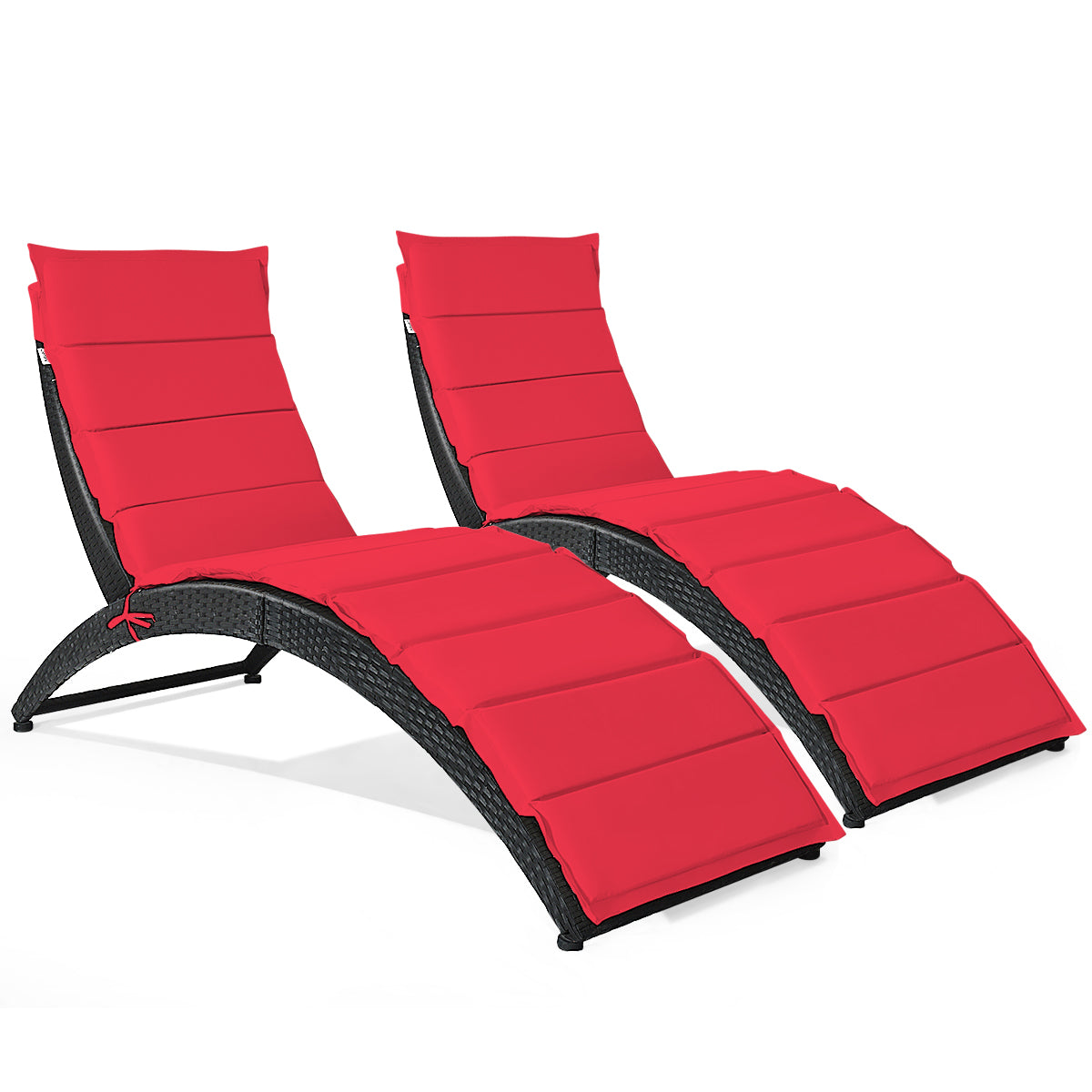 Patiojoy 1PC/2PCS Foldable Outdoor Patio Rattan Lounge Chair Reclining Chaise Chair White/Turquoise/Red