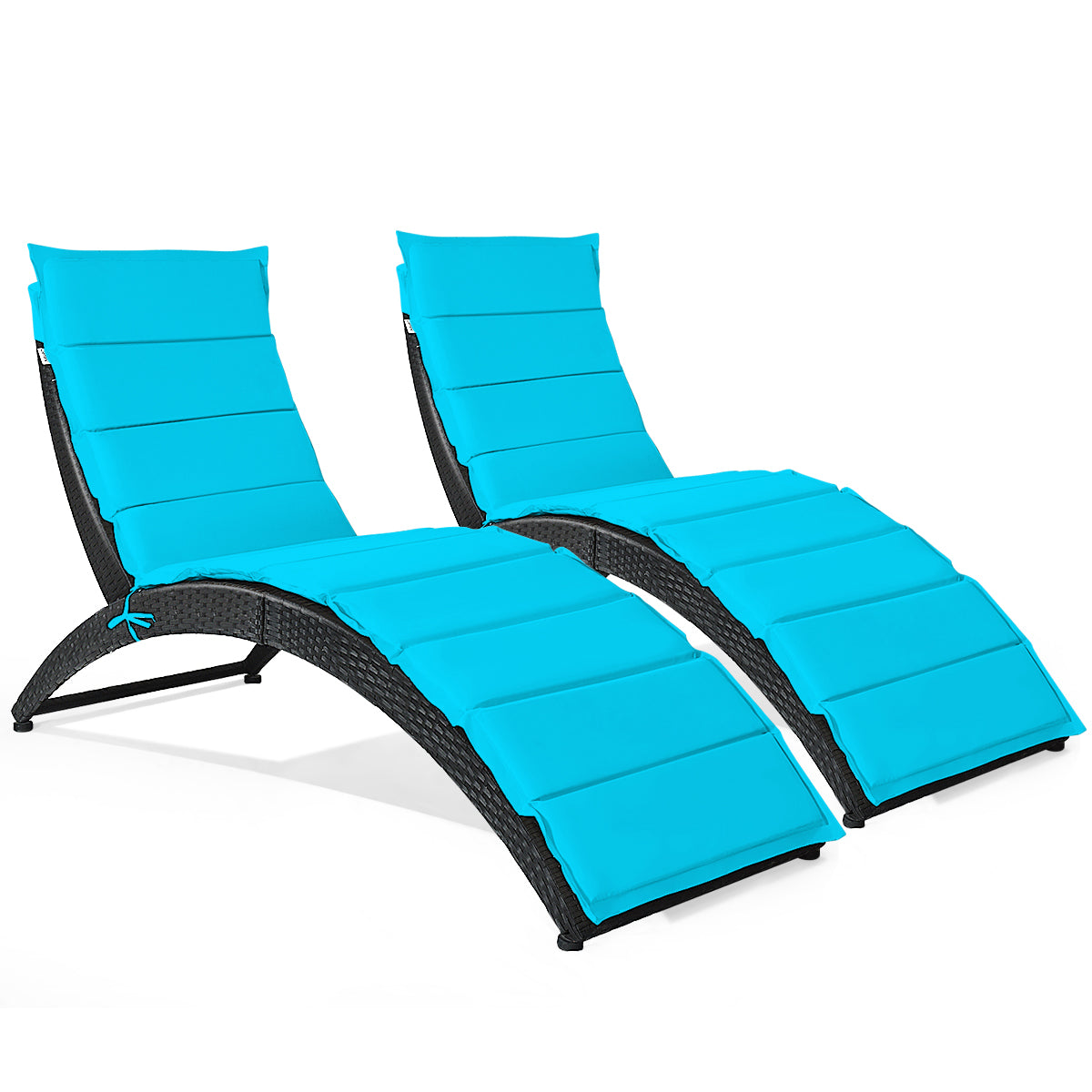 Patiojoy 1PC/2PCS Foldable Outdoor Patio Rattan Lounge Chair Reclining Chaise Chair White/Turquoise/Red