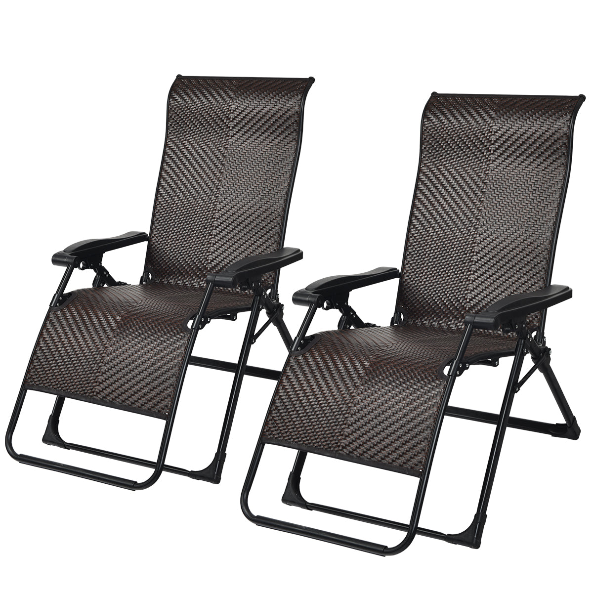 Patiojoy 2-Piece Patio Rattan Wicker Recliner Chair Zero Gravity Folding Chaise Lounger