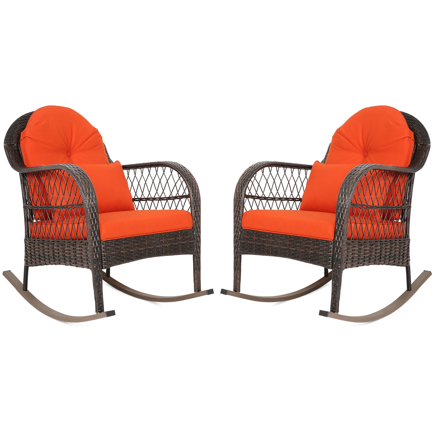 Patiojoy 2-Piece Patio Garden Wicker Rattan Rocking Chair Furniture w/ Cushion