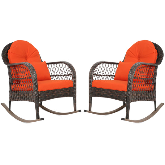 Patiojoy 2-Piece Patio Garden Wicker Rattan Rocking Chair Furniture w/ Cushion