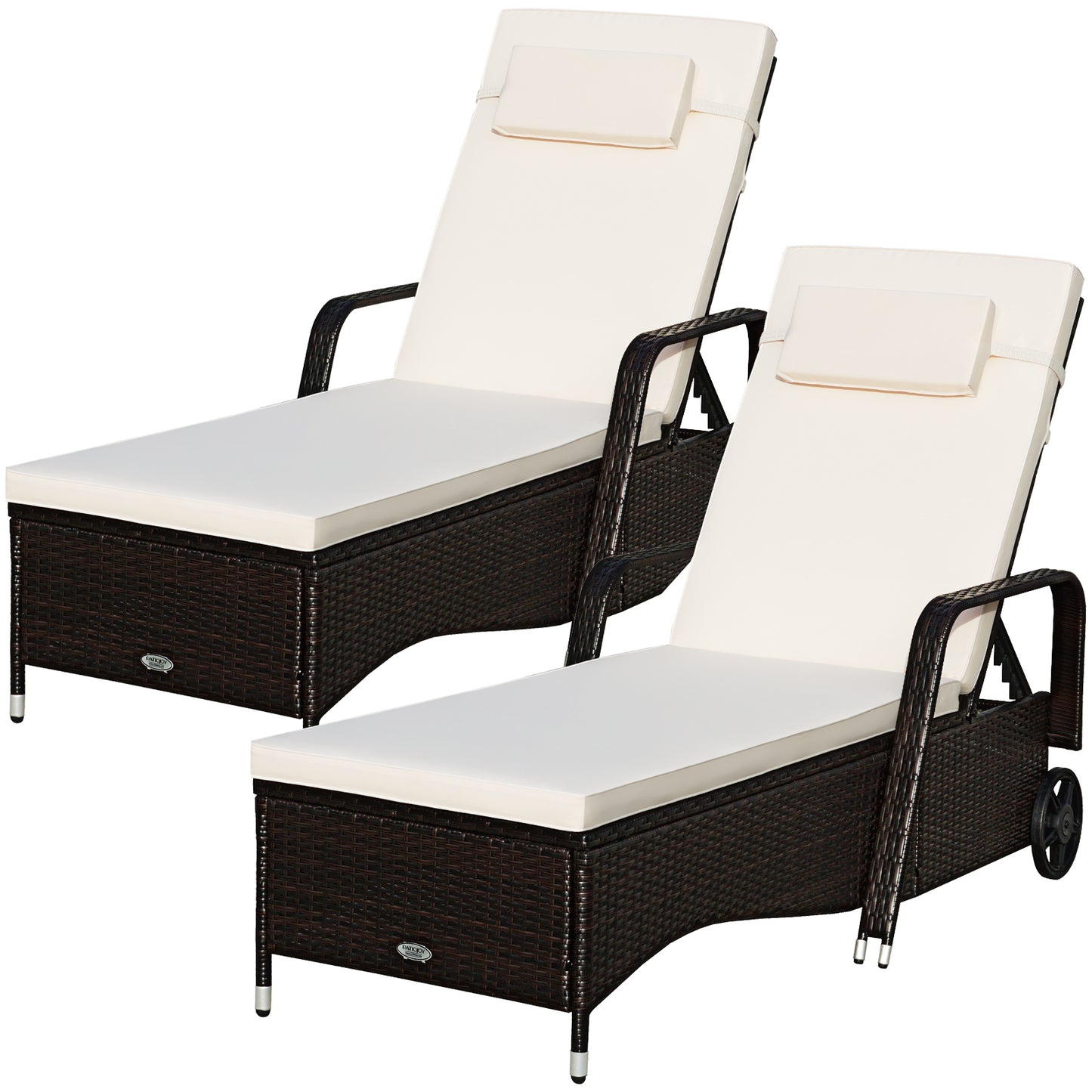 Patiojoy 2-Piece Adjustable Wicker Patio Lounge Outdoor Rattan Cushioned Recliner