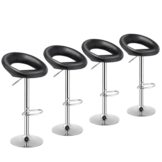 Topbuy Set of 4 PU Leather Bar Stools Adjustable Kitchen Counter Chairs Black