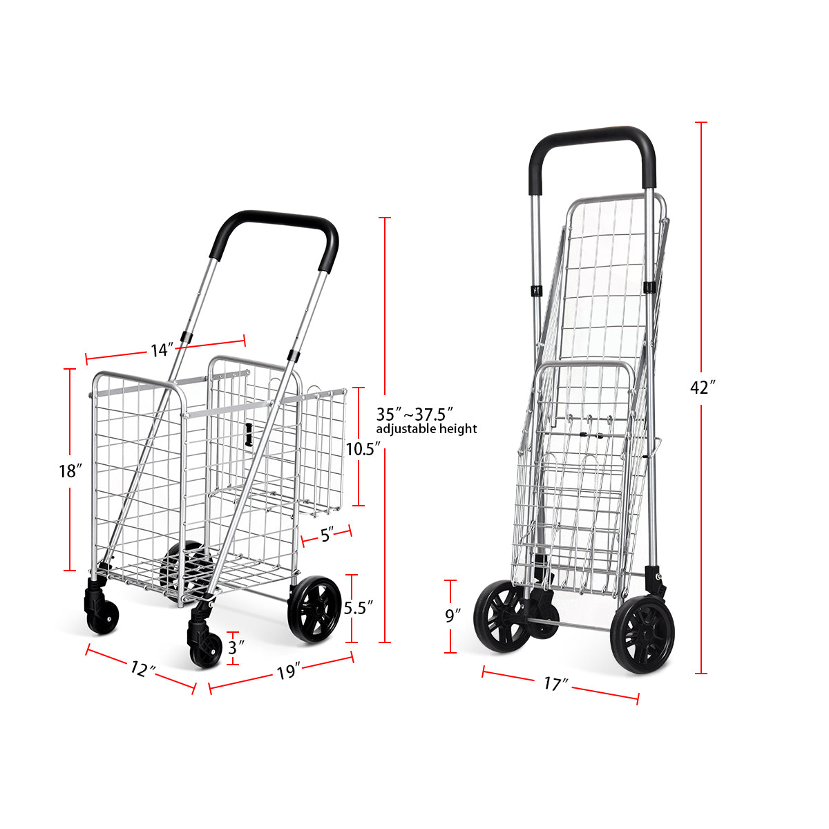 Topbuy Utility Folding Shopping Cart with Swivel Wheels Silver/Black