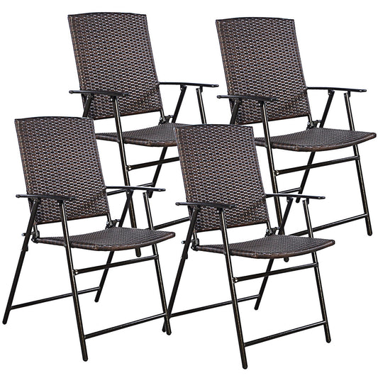 Patiojoy Dark Brown Rattan Folding Chair Wicker Patio Furniture Set of 4