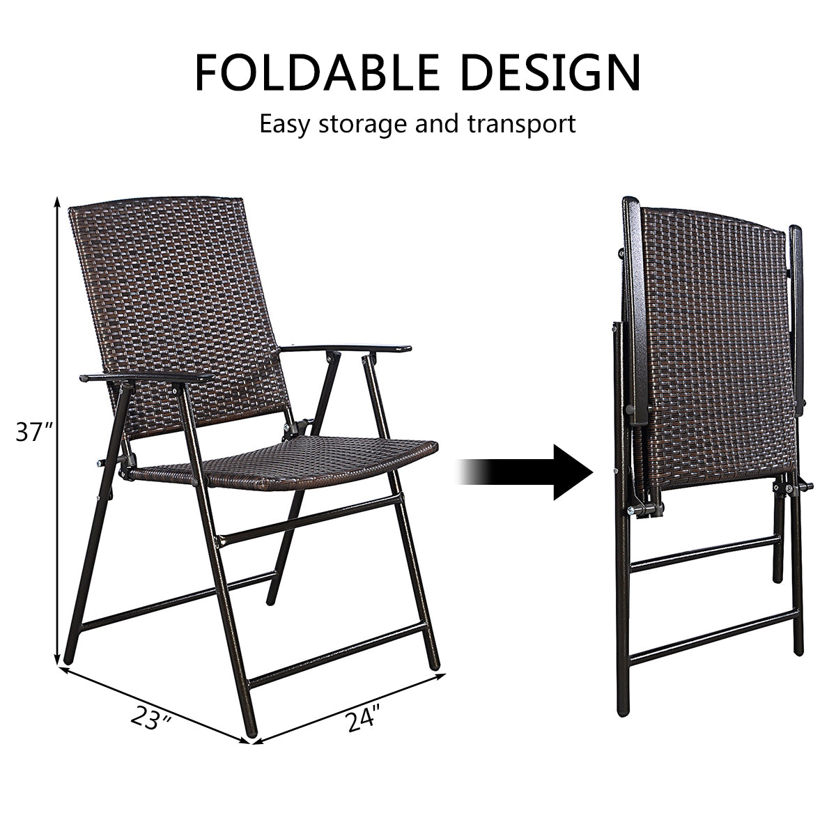 Patiojoy Dark Brown Rattan Folding Chair Wicker Patio Furniture Set of 4