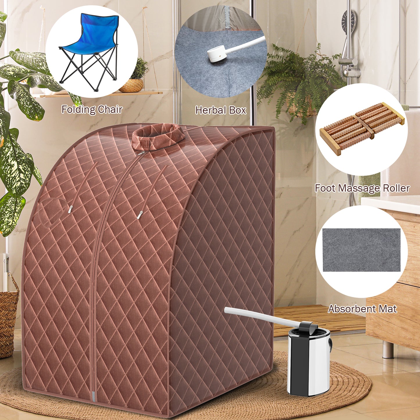 Topbuy Portable Steam Sauna Spa Household Personal Sauna Tent with 9-Level Temperature &Timer Gray/Coffee/Black