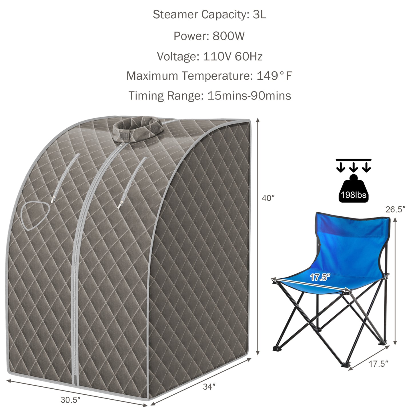 Topbuy Portable Steam Sauna Spa Household Personal Sauna Tent with 9-Level Temperature &Timer Gray/Coffee/Black