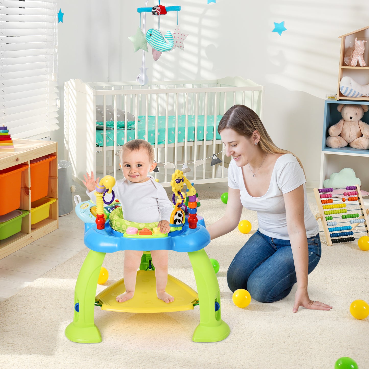 Topbuy 3-in-1 Baby Jump Rocking Chair Kids Fun Activity Center Work bench with 360??Seat Green/Pink