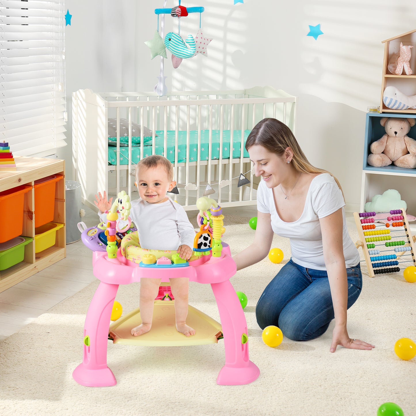 Topbuy 3-in-1 Baby Jump Rocking Chair Kids Fun Activity Center Work bench with 360??Seat Green/Pink