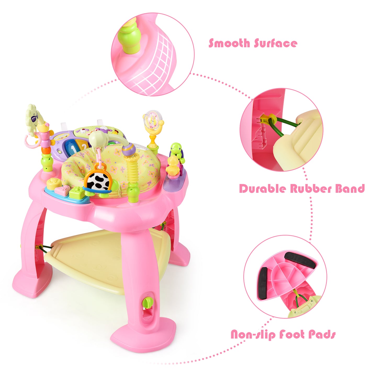 Topbuy 3-in-1 Baby Jump Rocking Chair Kids Fun Activity Center Work bench with 360??Seat Green/Pink