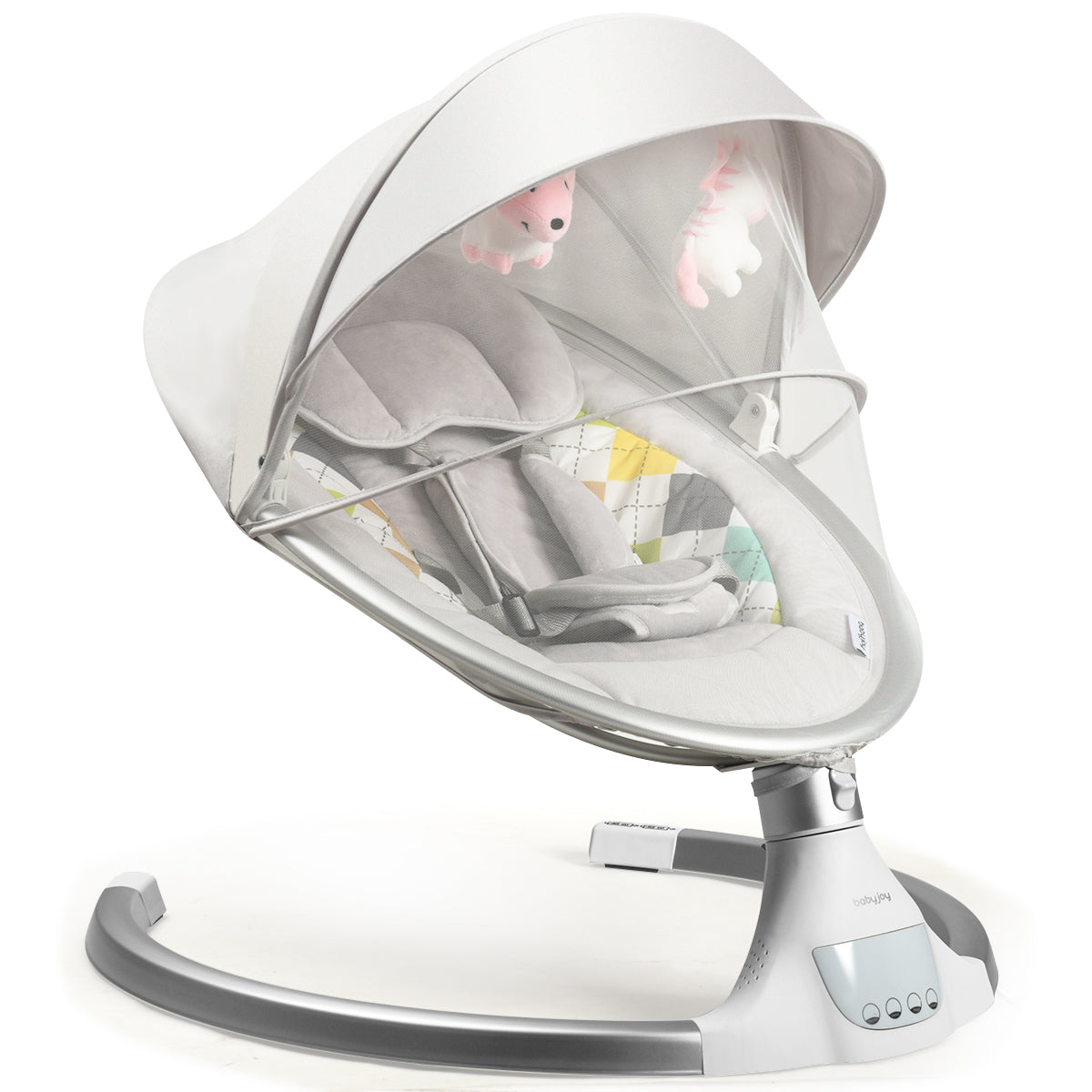 Topbuy Electric Baby Rocking Chair Swing with Mosquito Nets & 2 Toys Gray/Beige