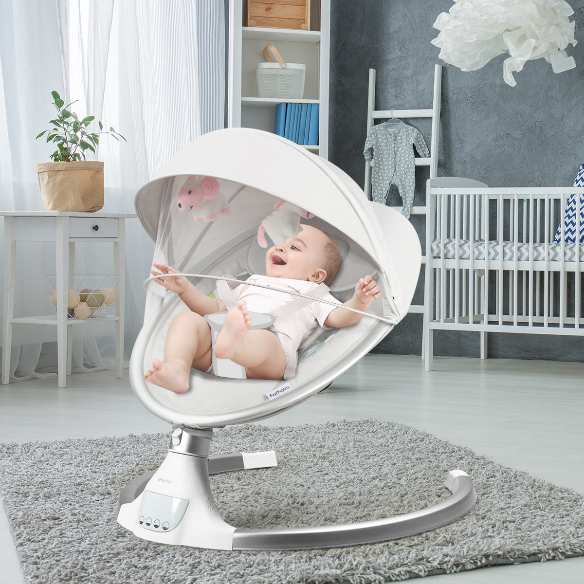 Topbuy Electric Baby Rocking Chair Swing with Mosquito Nets & 2 Toys Gray/Beige