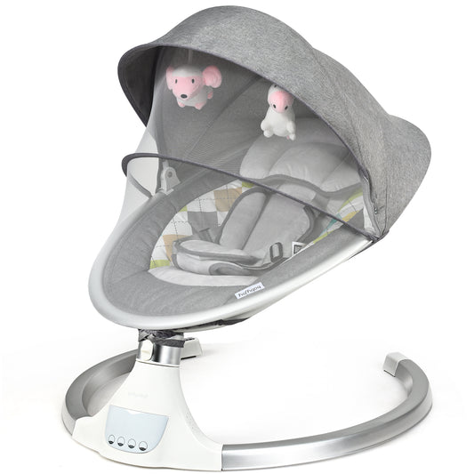 Topbuy Electric Baby Rocking Chair Swing with Mosquito Nets & 2 Toys Gray/Beige