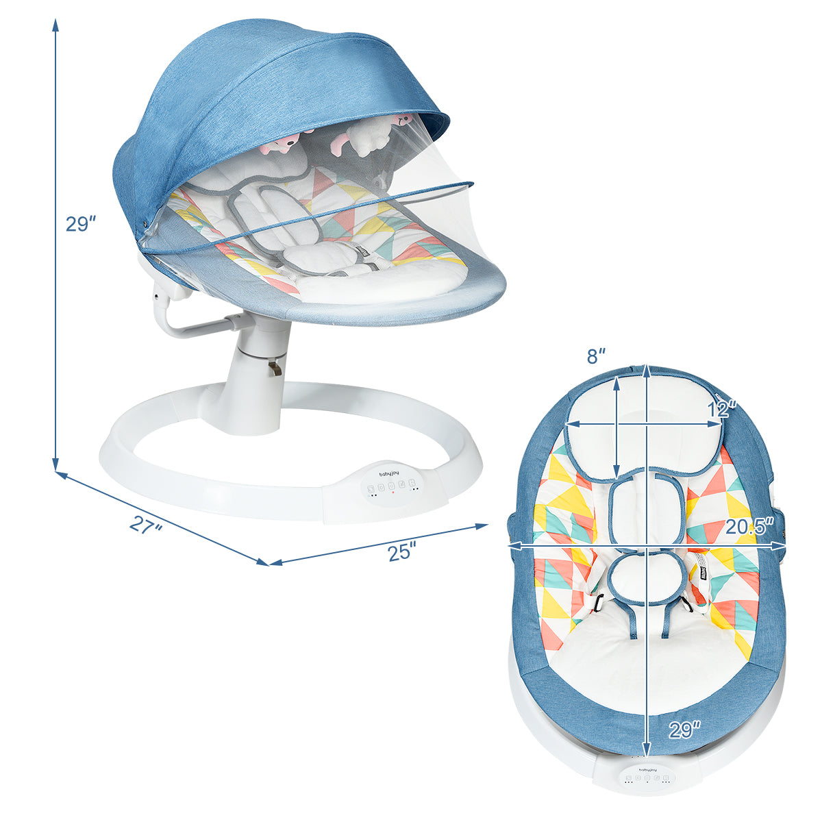 Topbuy Electric Baby Rocking Chair Swing with Mosquito Nets & 2 Toys Blue/Gray