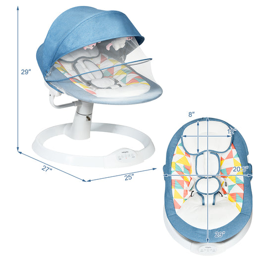 Topbuy Electric Baby Rocking Chair Swing with Mosquito Nets & 2 Toys Blue/Gray