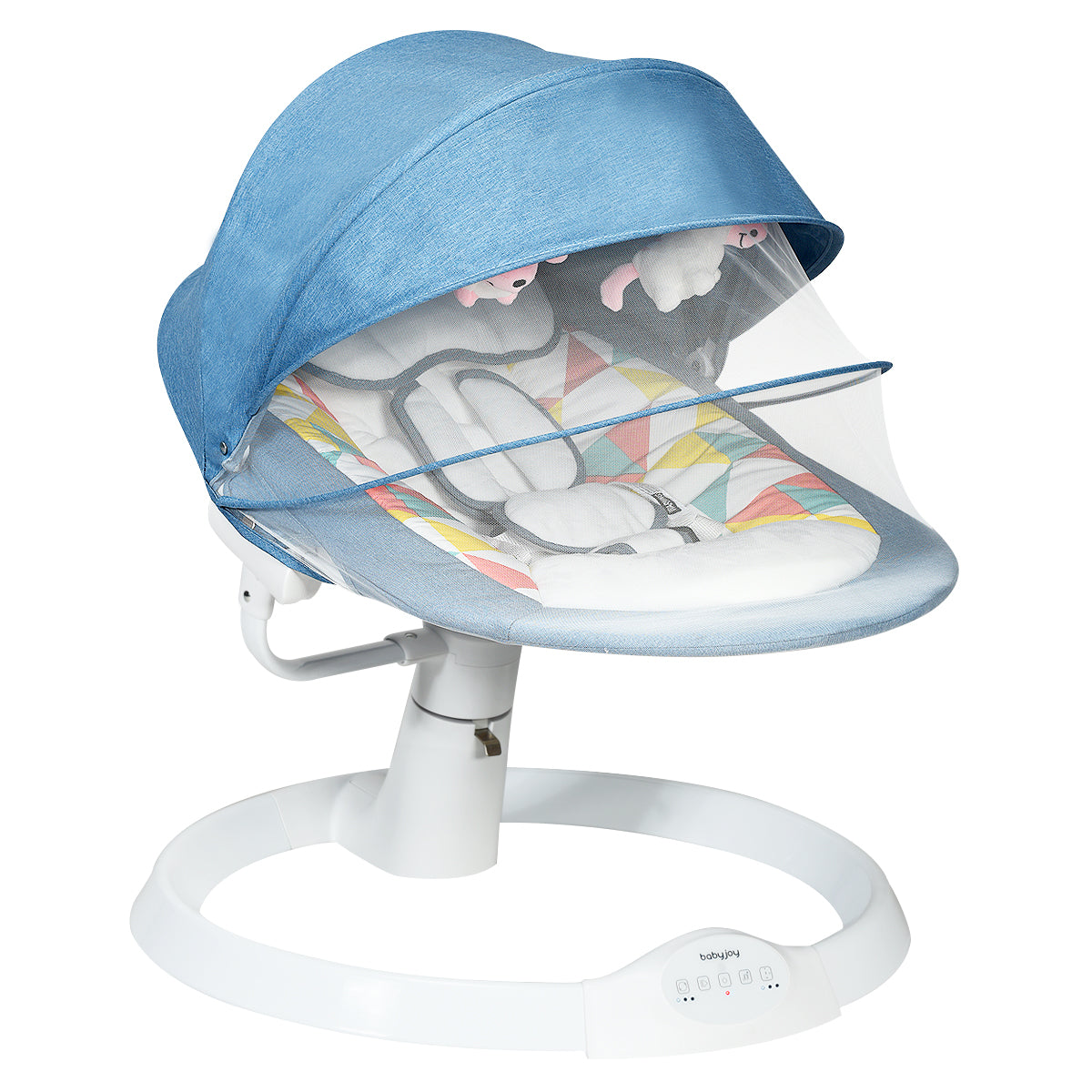 Topbuy Electric Baby Rocking Chair Swing with Mosquito Nets & 2 Toys Blue/Gray